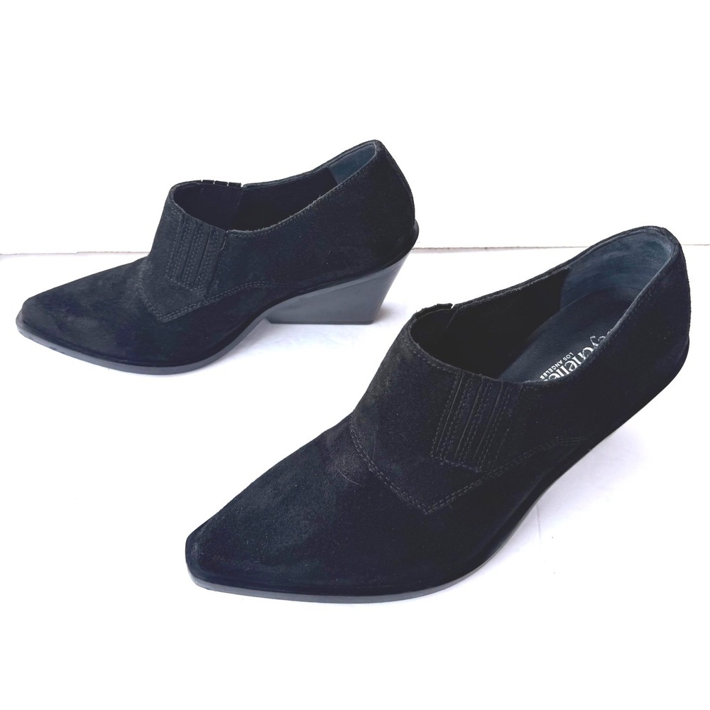 Seychelles Black Suede Low Top‎ Pointed Toe Block Heel Ankle Bootie Boots Sz 6.5